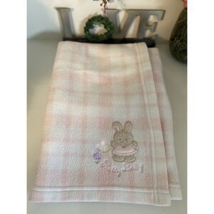Vintage Simply Basic Pink White Plaid Fleece Pretty Baby Rabbit Security Blanket